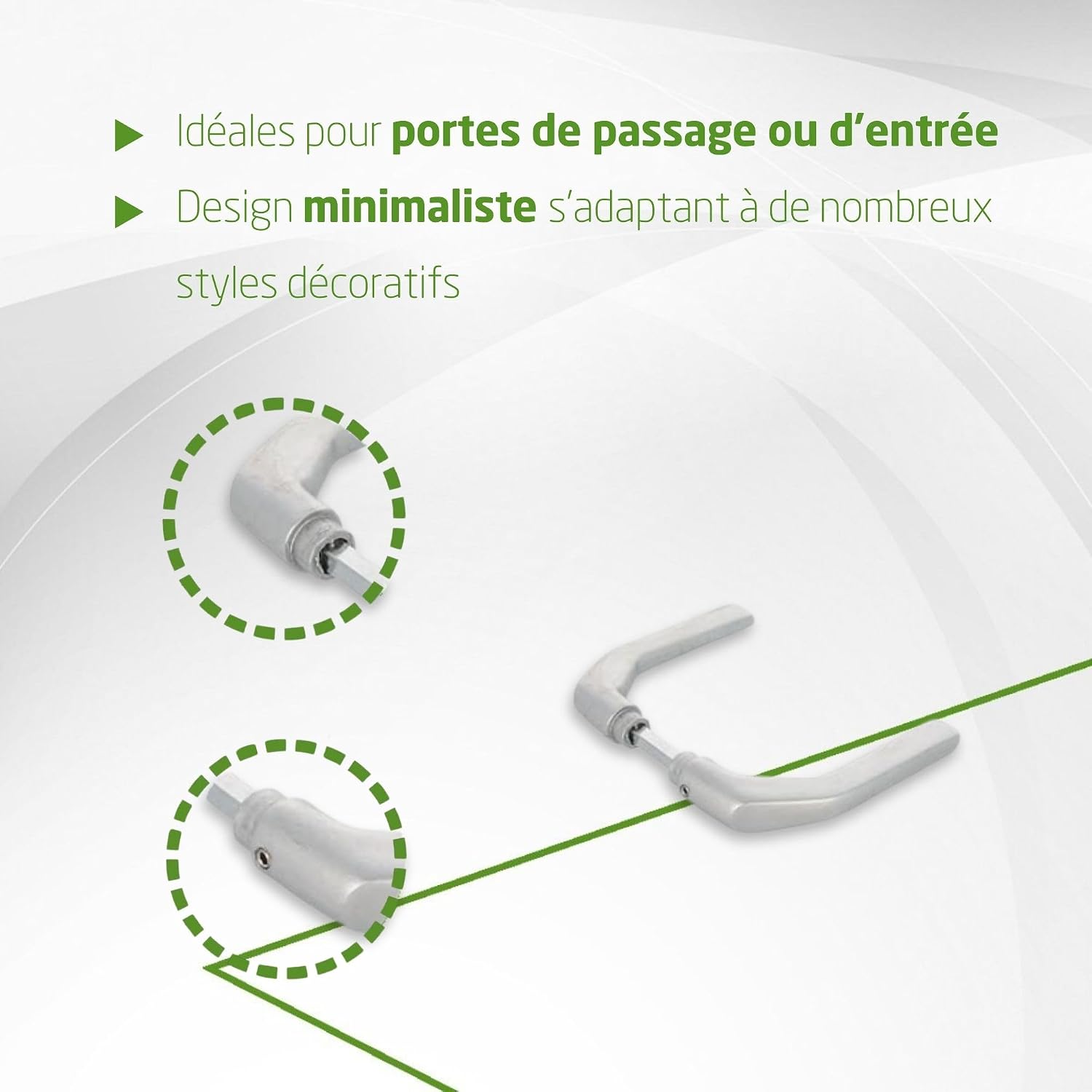Thumbnail 3 de Amig – Set de poignées sans rosace en aluminium finition argentée mate, 130 x 61 mm, carré 8 mm, pour portes 35–65 mm (Mod. 2113)