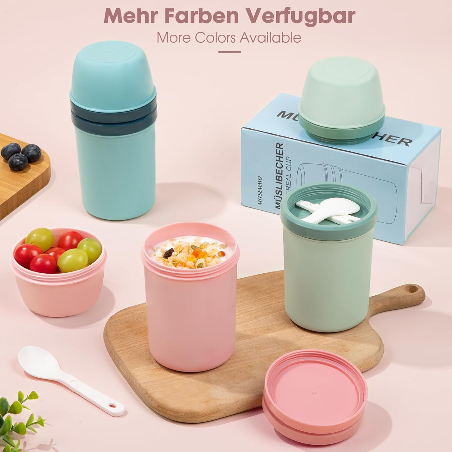 Thumbnail 6 de Mitsemmo yoghurtbeker to go met lepel, 600 ml + 270 ml