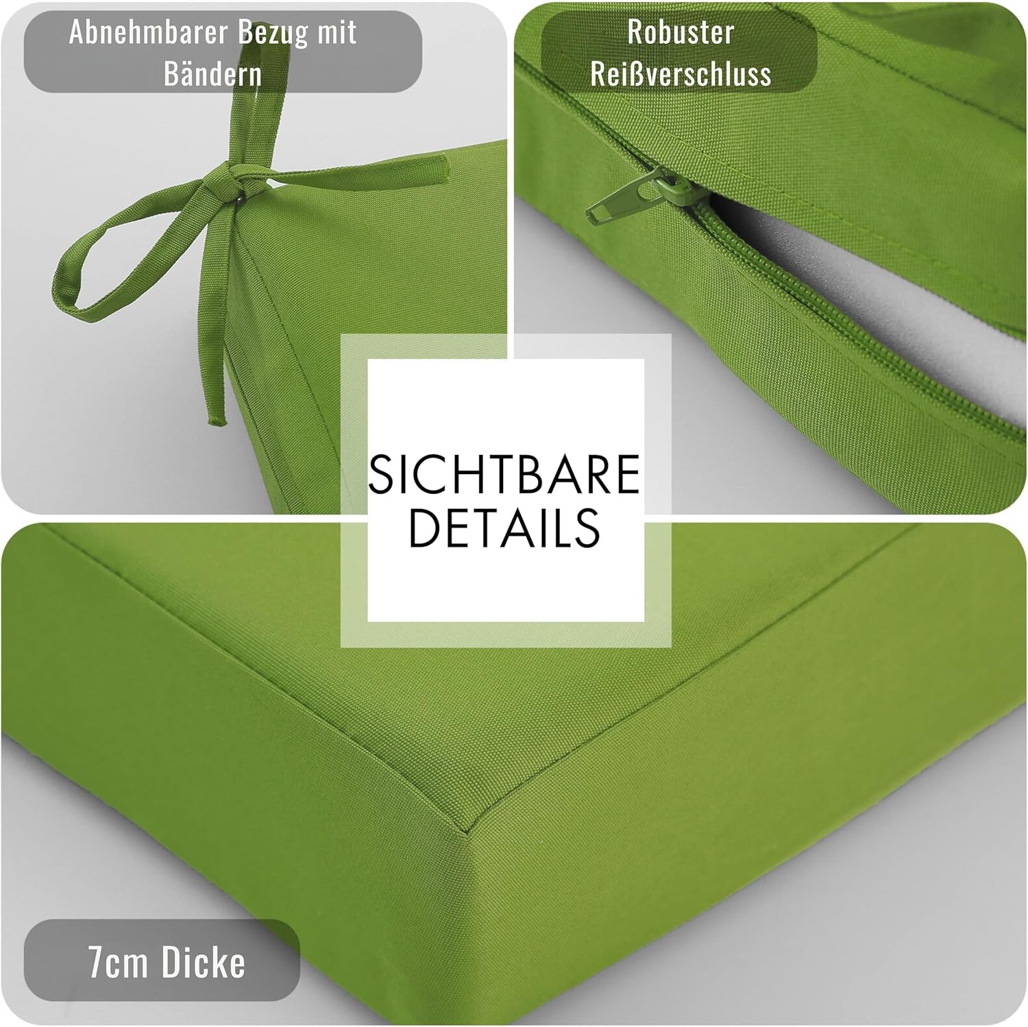 Thumbnail 4 de PRIMEPATIO Stuhlkissen 50x50 Set für den Außenbereich (2-teilig), wasserdichter Memory-Schaum, Apfelgrün