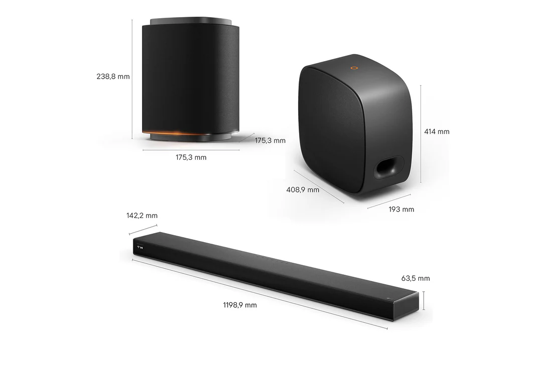 Detalle 2 de LG Sound Suite - Pack Inmersive Quad Suite 7 Pro (H7QUADPRO7): barra H7, altavoces M7 y subwoofer W7