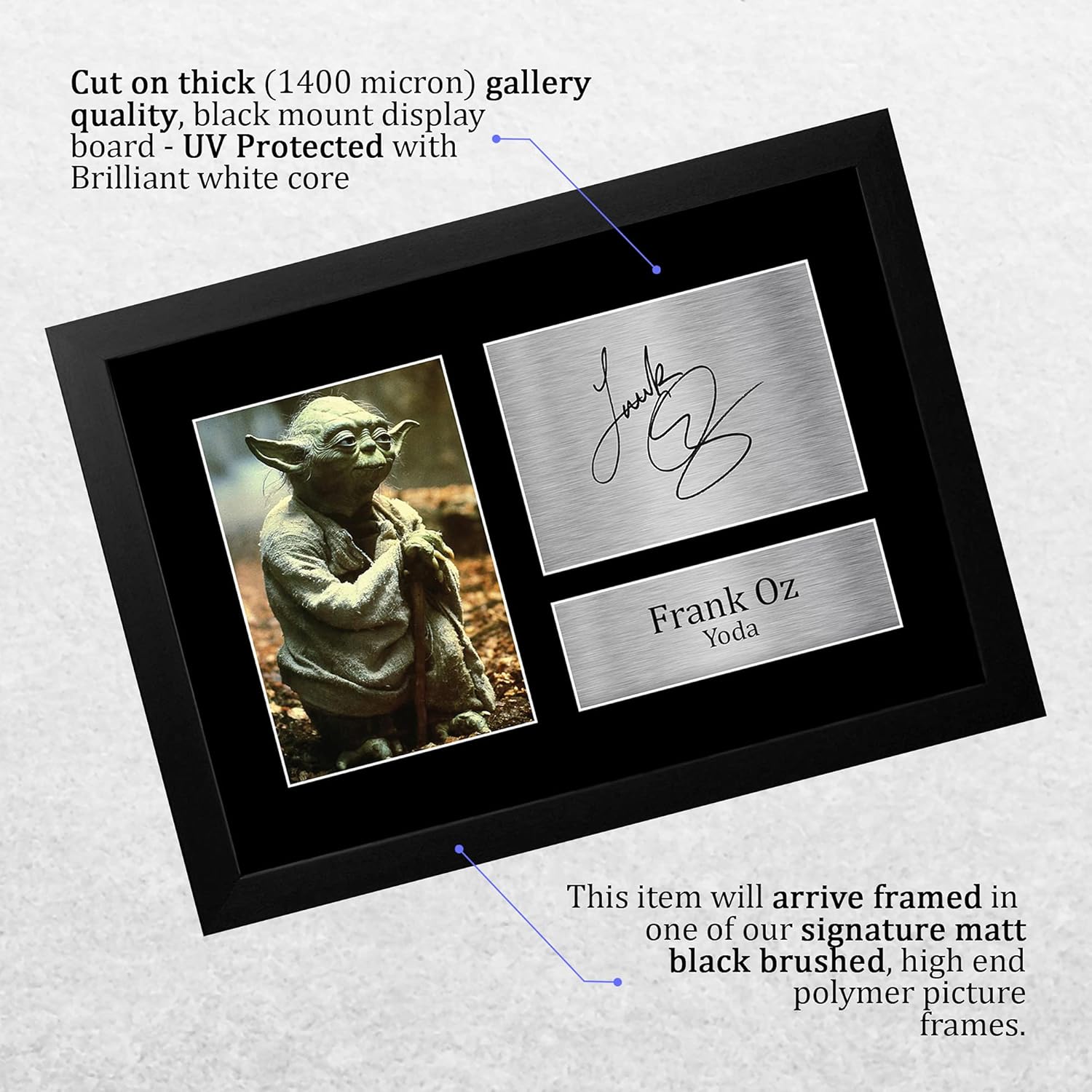 Thumbnail 2 de HWC Trading Frank Oz signed framed A4 Star Wars Yoda print gift (FRAMED A4)
