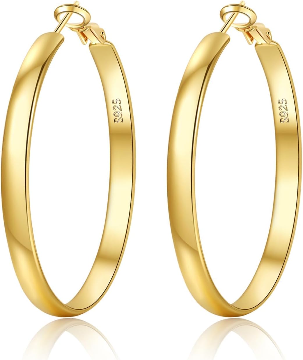 Detalle de EXGOX Creolen aus Silber 925 für Damen (5 mm) vergoldet, hypoallergen, Clip-Top – Größen 30–70 mm