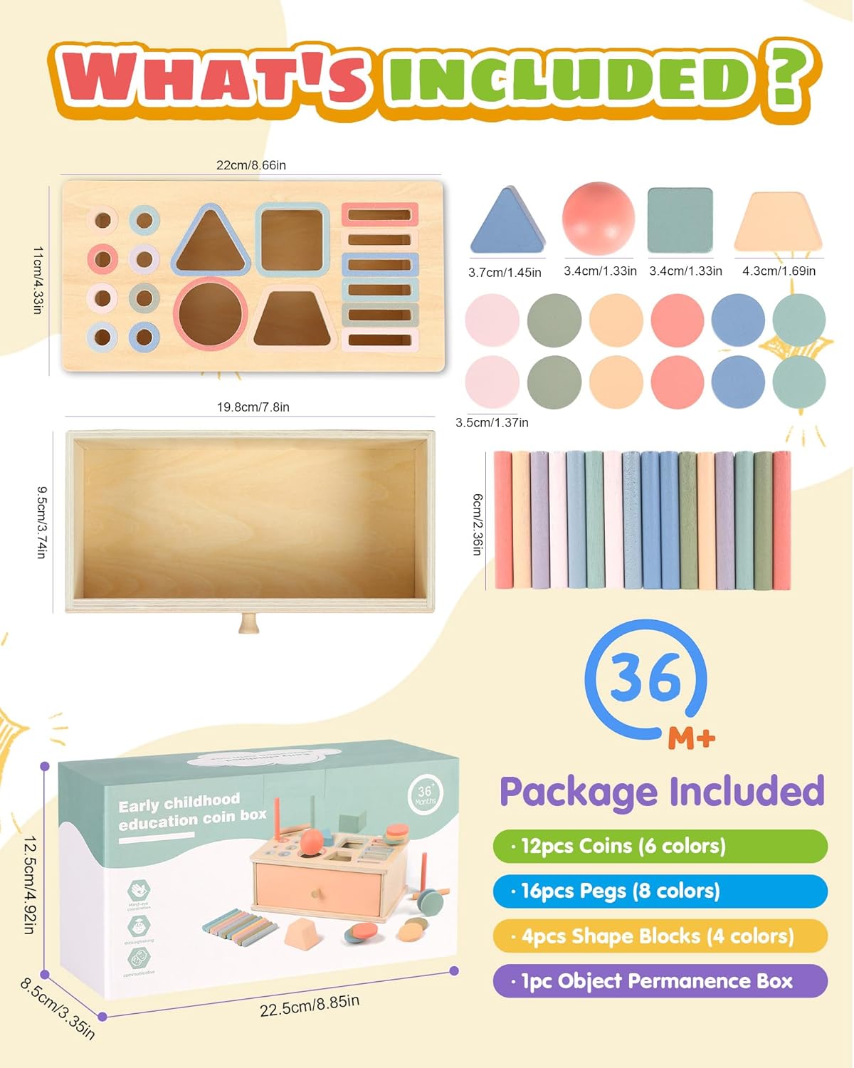 Detalle de Pajojoqa Montessori Color Sorting Toys: 4-in-1 Wooden Busy Box for Color, Shape, and Sensory Play