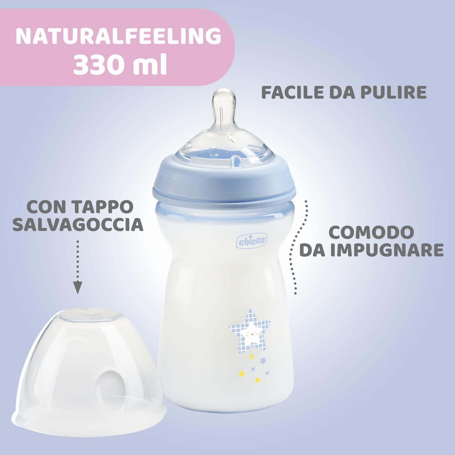 Detalle de Chicco Biberon Anticolica Natural Feeling 330 ml – set 2 pezzi, 6 Mesi+