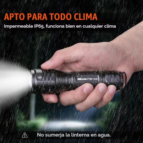 Detalle 2 de GEARLITE Linterna LED de aluminio, pack de 2, 5 modos y zoom