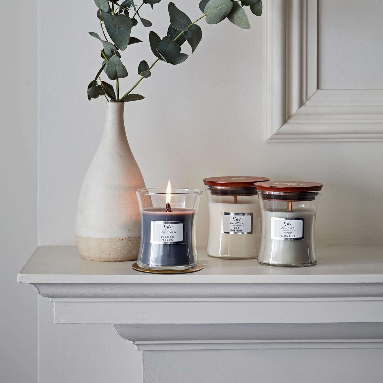 Detalle de WoodWick bougie parfumée moyenne Mèche en bois – Linge propre, jusqu’à 20 h