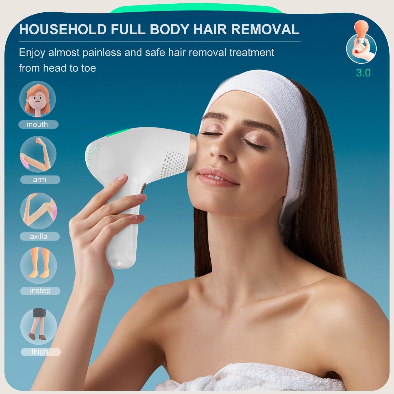Thumbnail 3 de NALONE Epilatore Luce Pulsata: IPL 5 livelli, 999,900 Flash, uso domestico per corpo, ascelle e bikini