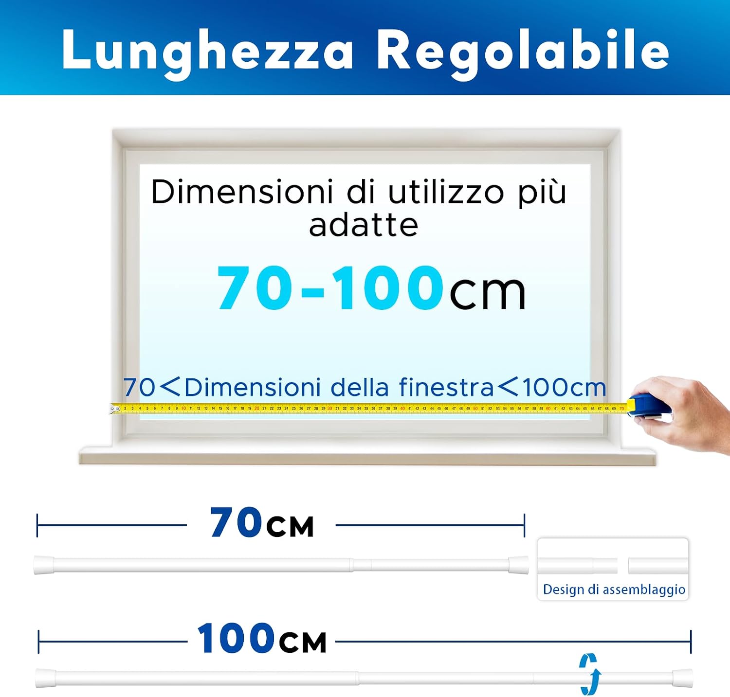 Thumbnail 3 de BSYXLSX Bastoni a pressione estensibili per tende (2 pezzi) 70-100 cm, diametro 16 mm, bianco