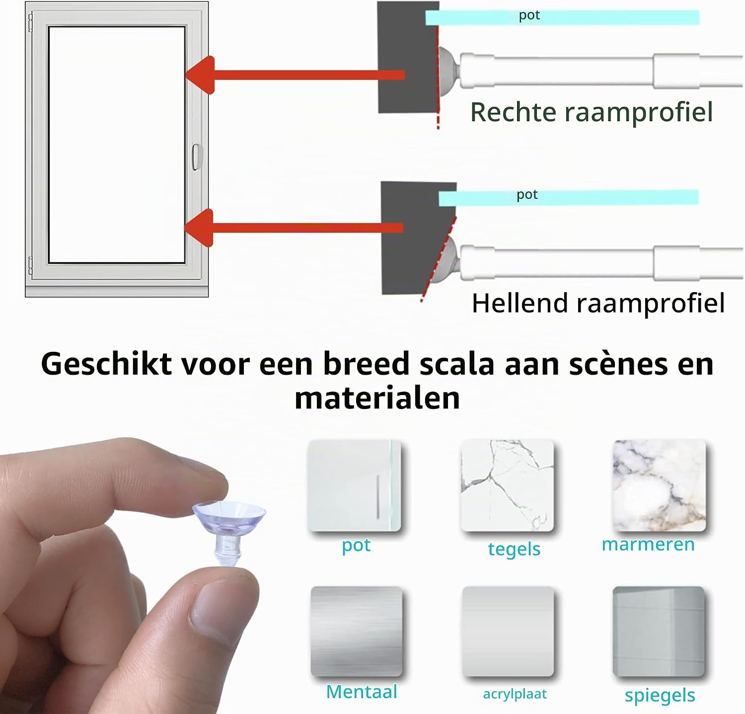 Detalle de Rod&Trikin klemgordijnroedes, set van 2, 80-120 cm, wit staal