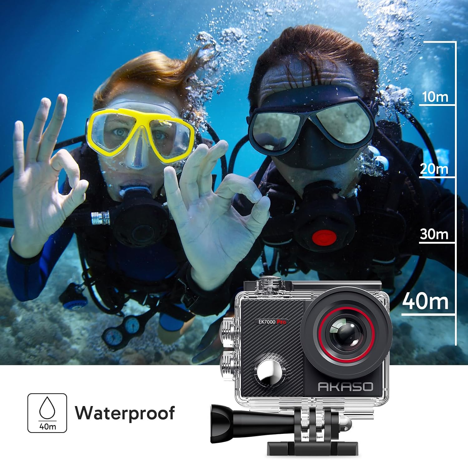 Detalle 2 de AKASO EK7000 Pro : caméra sport 4K étanche jusqu’à 40 m, écran tactile et stabilisation EIS