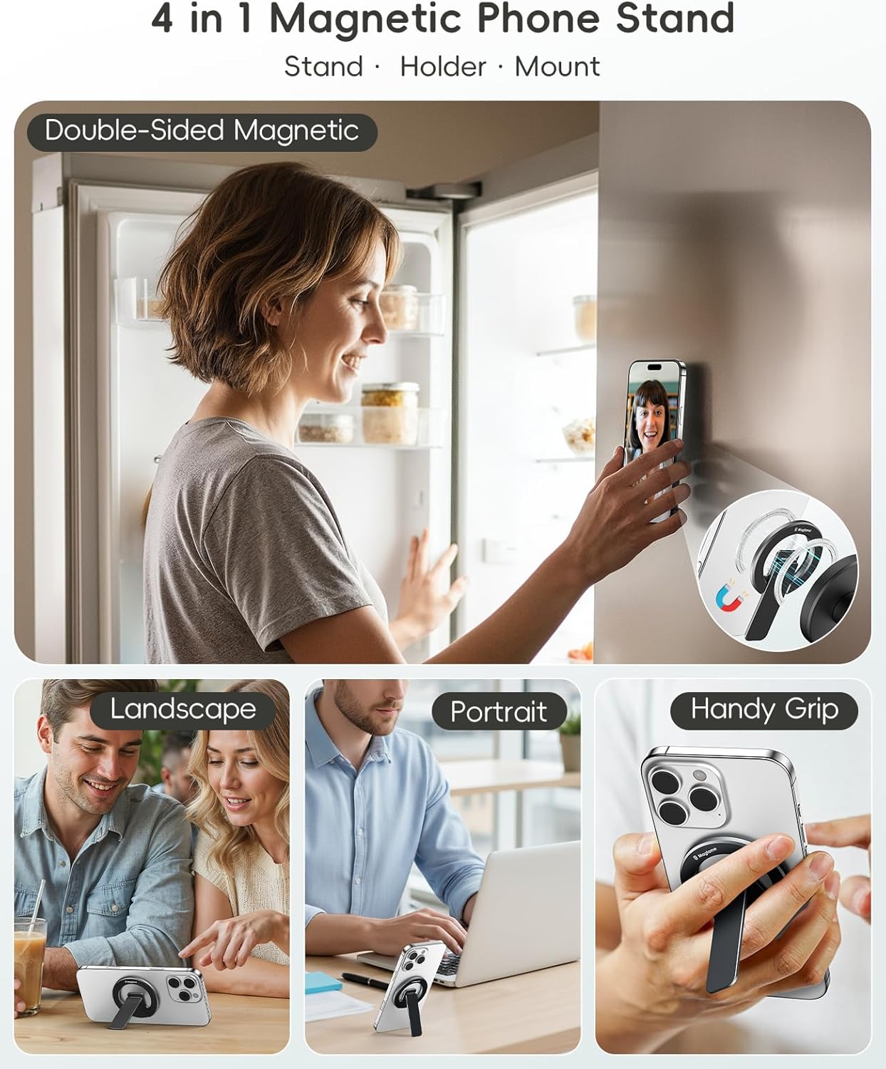 Thumbnail 1 de Support magnétique Magtame double face pour téléphone (béquille pliable et réglable) noir