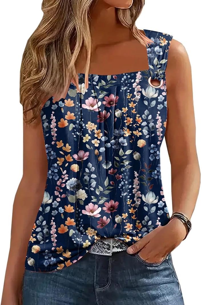 Thumbnail 6 de SAUKOLE Summer Pleated Square Neck Tank Tops with O-Ring Shoulder Detail