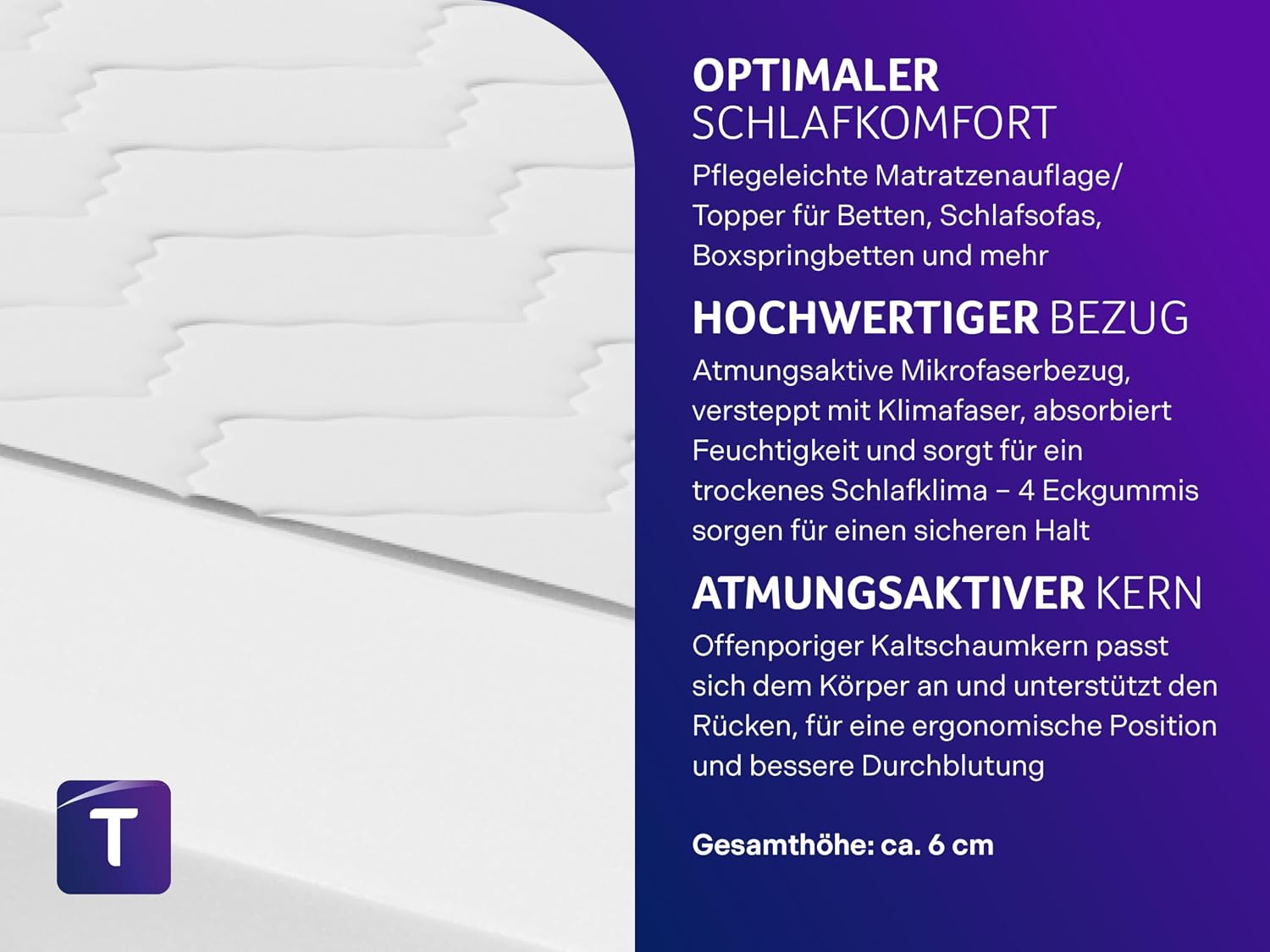 Detalle de Traumnacht orthopädischer Matratzentopper 90x200 cm – Kaltschaumkern, Öko-Tex 100