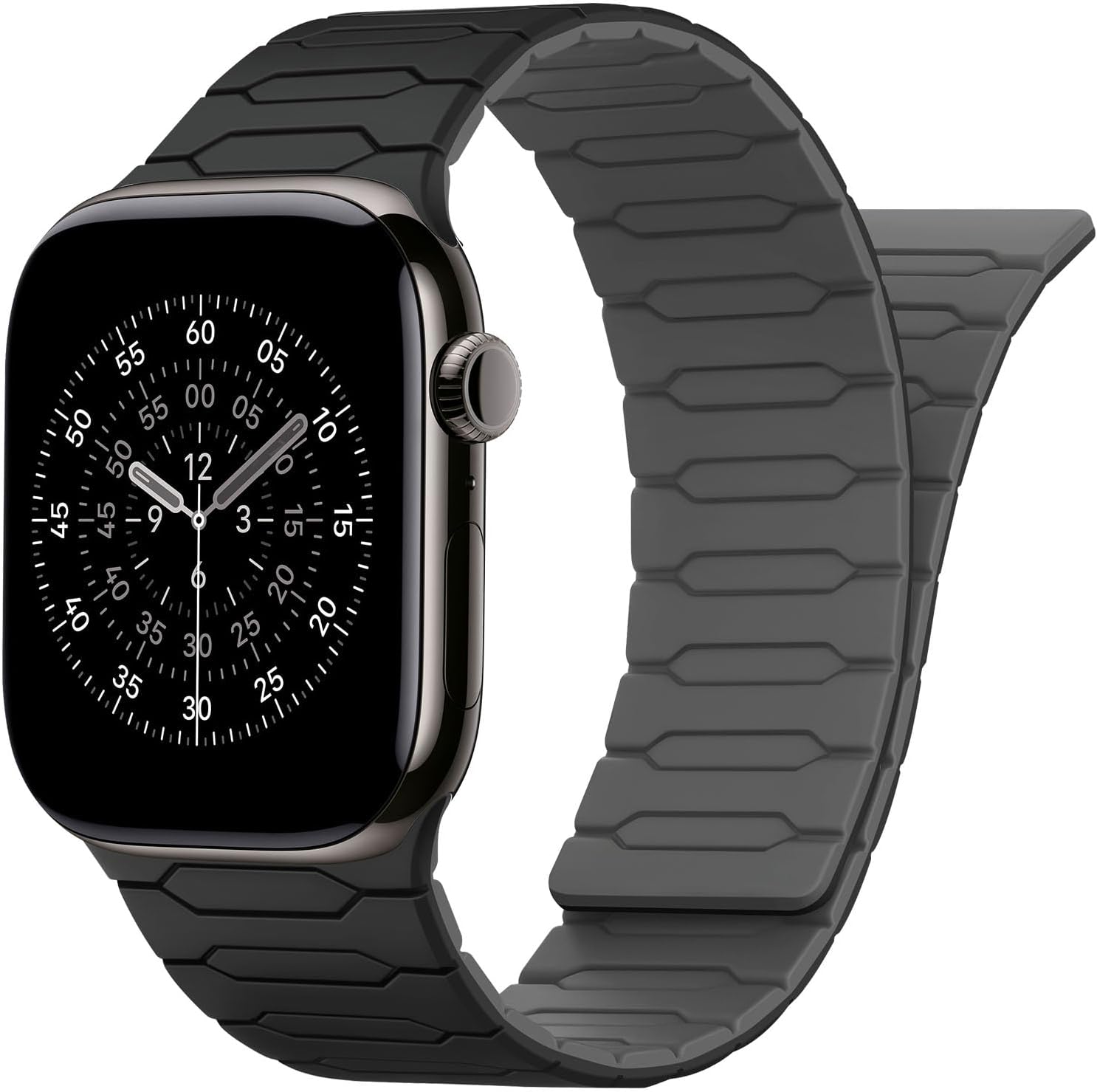 Detalle de Sixmoat Magnetic Band for Apple Watch (42mm/41mm/40mm/38mm) — Black-Gray silicone sport strap