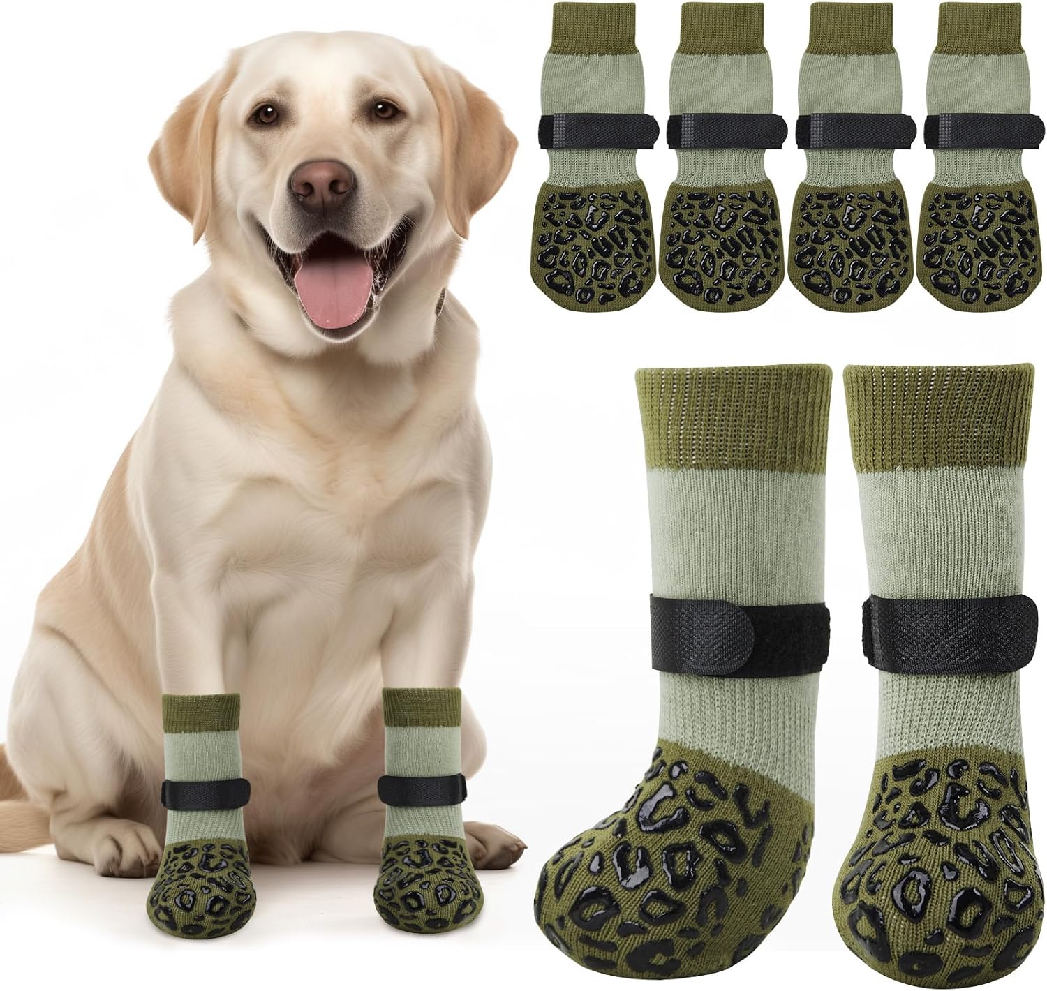 Detalle de PICK FOR LIFE Dog Socks Paws Stop Licking with Grippers (2 Pairs) – Anti-slip Dog Boots for Senior Dogs, Green (L)