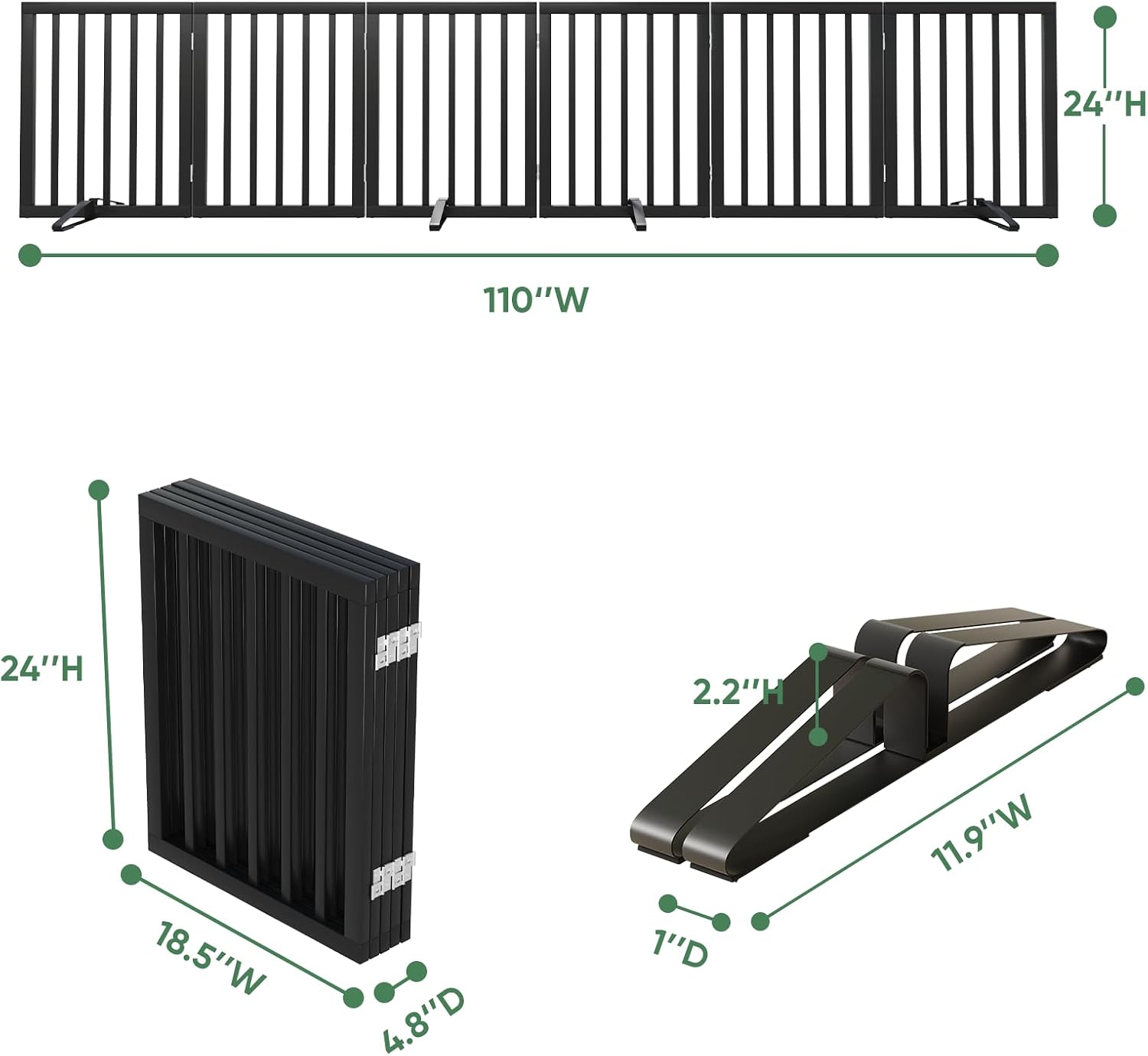 Detalle de Algherohein foldable dog gate for doorways – freestanding indoor room divider, 6 panels, black