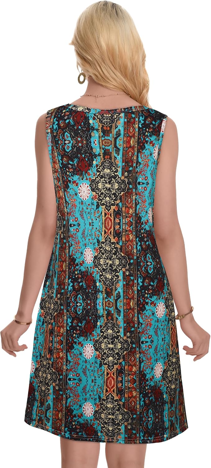 Detalle de ADOREJOY Women's Sleeveless Summer Sundress with Two Side Pockets