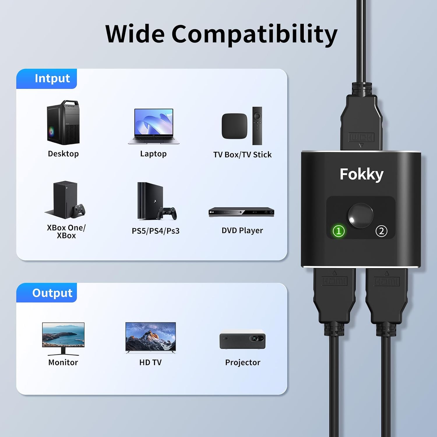 Detalle 2 de Fokky HDMI Switch 4K@60Hz bidirectional HDMI splitter