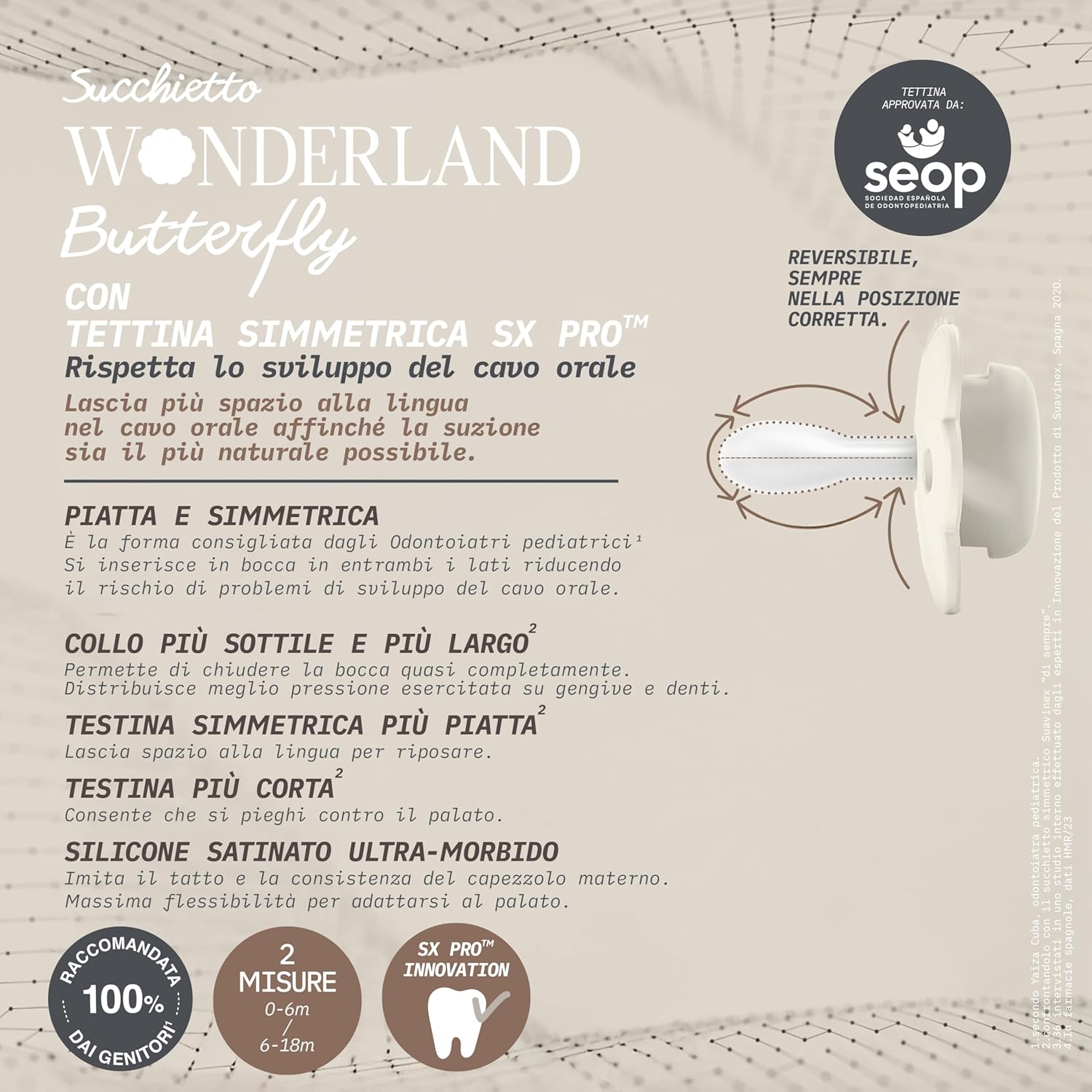Detalle de Suavinex Wonderland SX Pro: Confezione da 2 ciucci con tettarella simmetrica per 6–18 mesi
