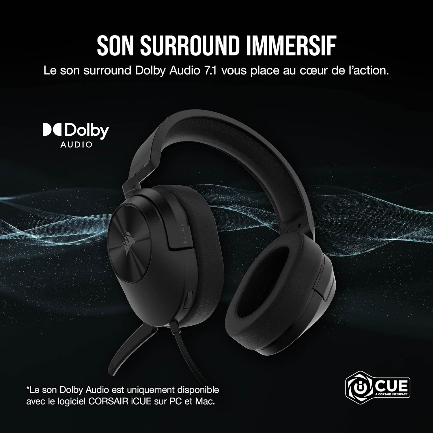 Detalle 2 de Corsair HS55 Surround: Casque de Jeu Filaire Multiplateforme léger, confort toute la session