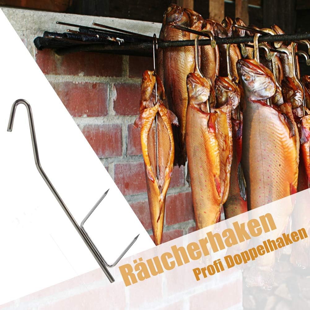 Detalle de Räucherhaken Profi Doppelhaken (10/20 Stück) aus Edelstahl, ca. 21 cm