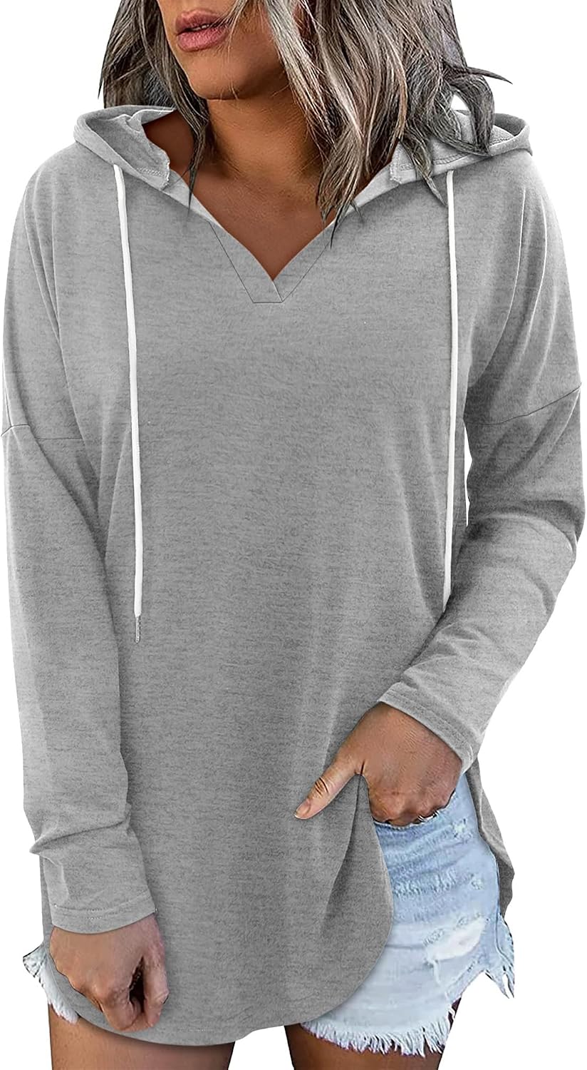 Detalle de CHICZONE Ladies Fashion Tops Hoodies – Oversized V-neck pullover sweatshirt with drawstring hood