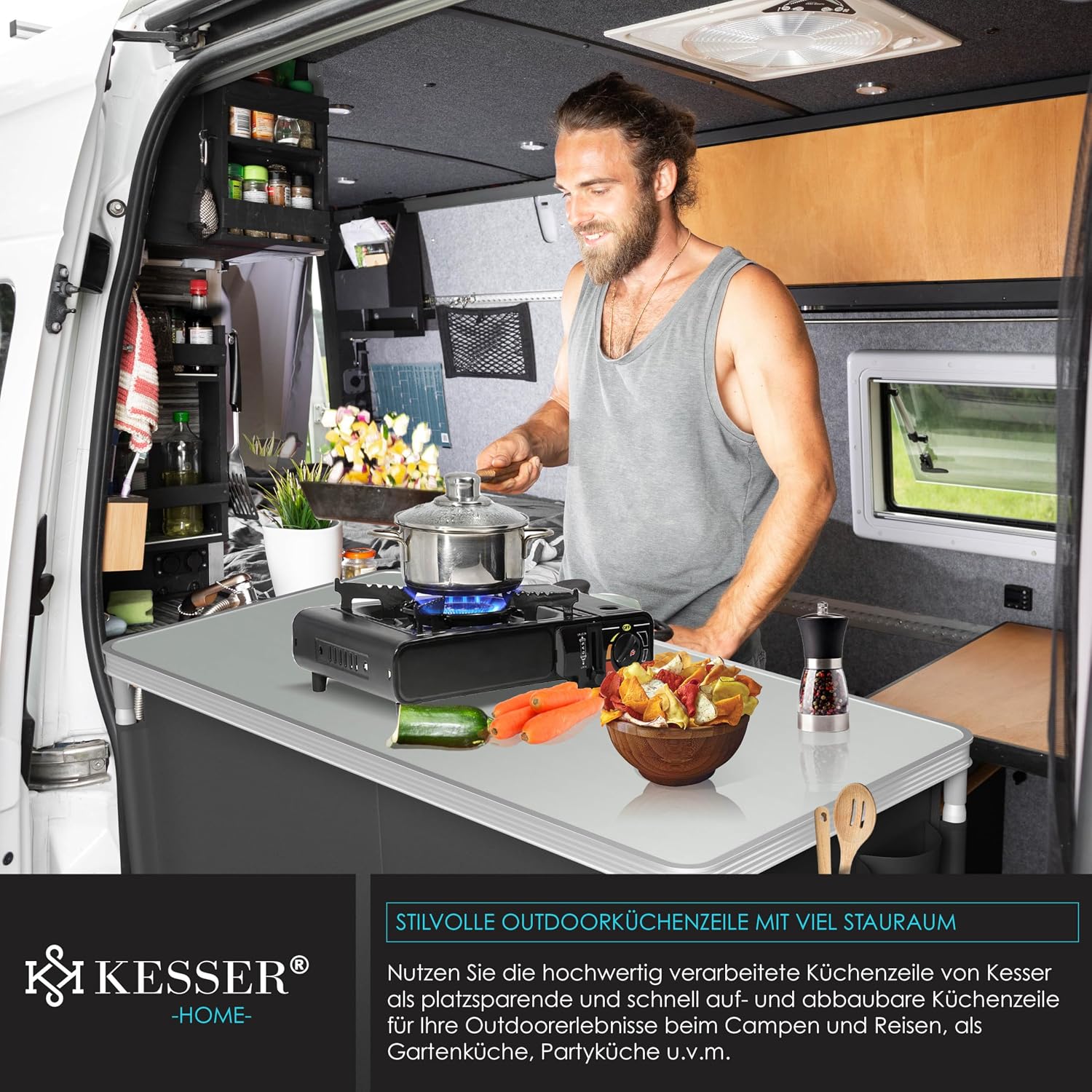 Detalle de KESSER Campingküche F6 – Tragetasche inklusive, robustes Aluminiumgestell, kompakte Reiseküche