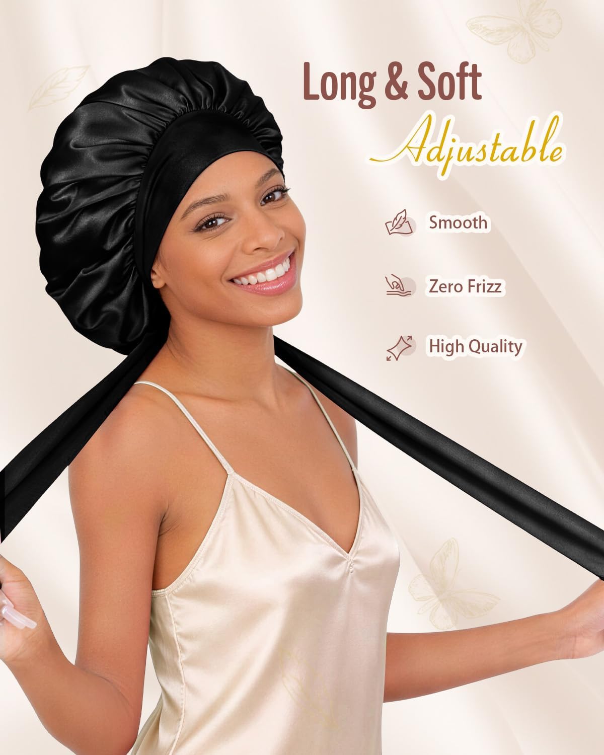 Detalle de BONNET QUEEN Seidenhaube zum Schlafen – Satin Schlafhaube mit breitem Elastikband