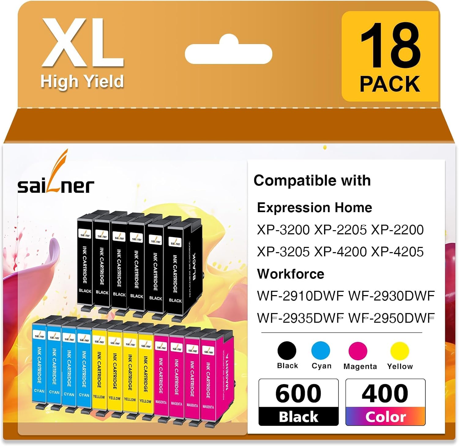 Detalle de SAILNER Replacement 604XL Ink Cartridges (18-Pack) for Epson XP & Workforce Printers