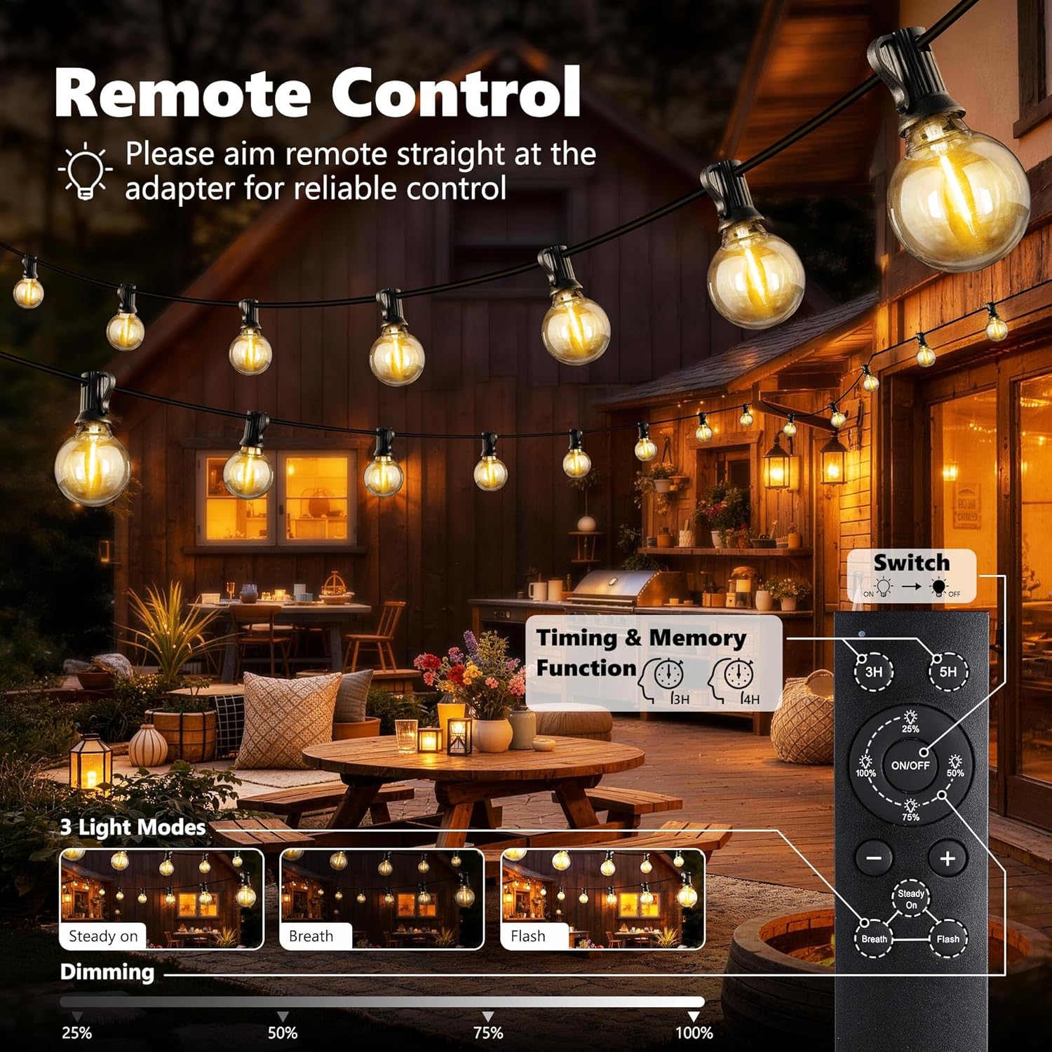 Thumbnail 1 de Joomer LED Lichterkette Außen 20,2 m (27+1 LED G40) – warmweiß, IP65, 3 Modi & Fernbedienung