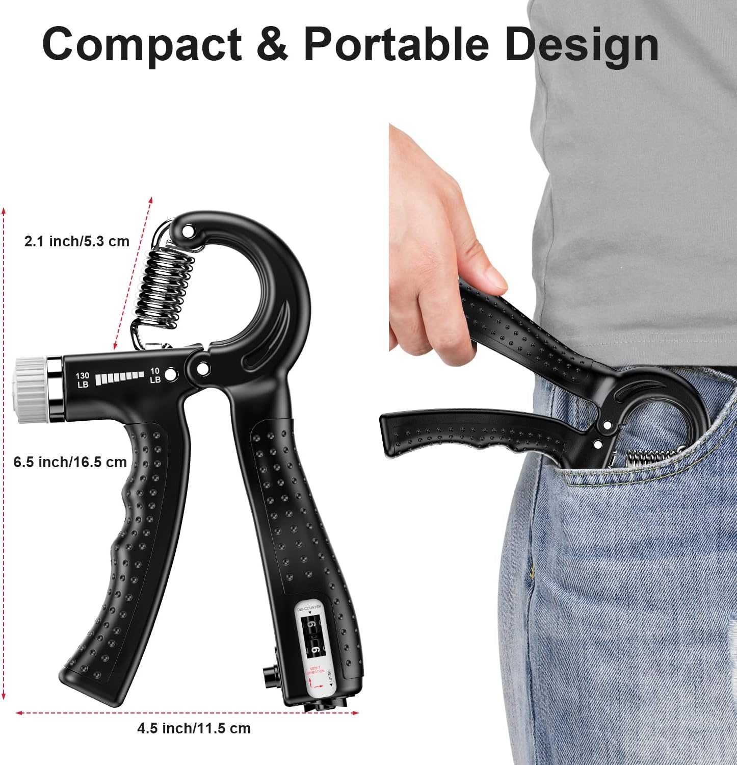 Detalle de KDG Hand Grip Strengthener (2 Pack) Adjustable Resistance 10–130 lbs — Counting Forearm Exerciser