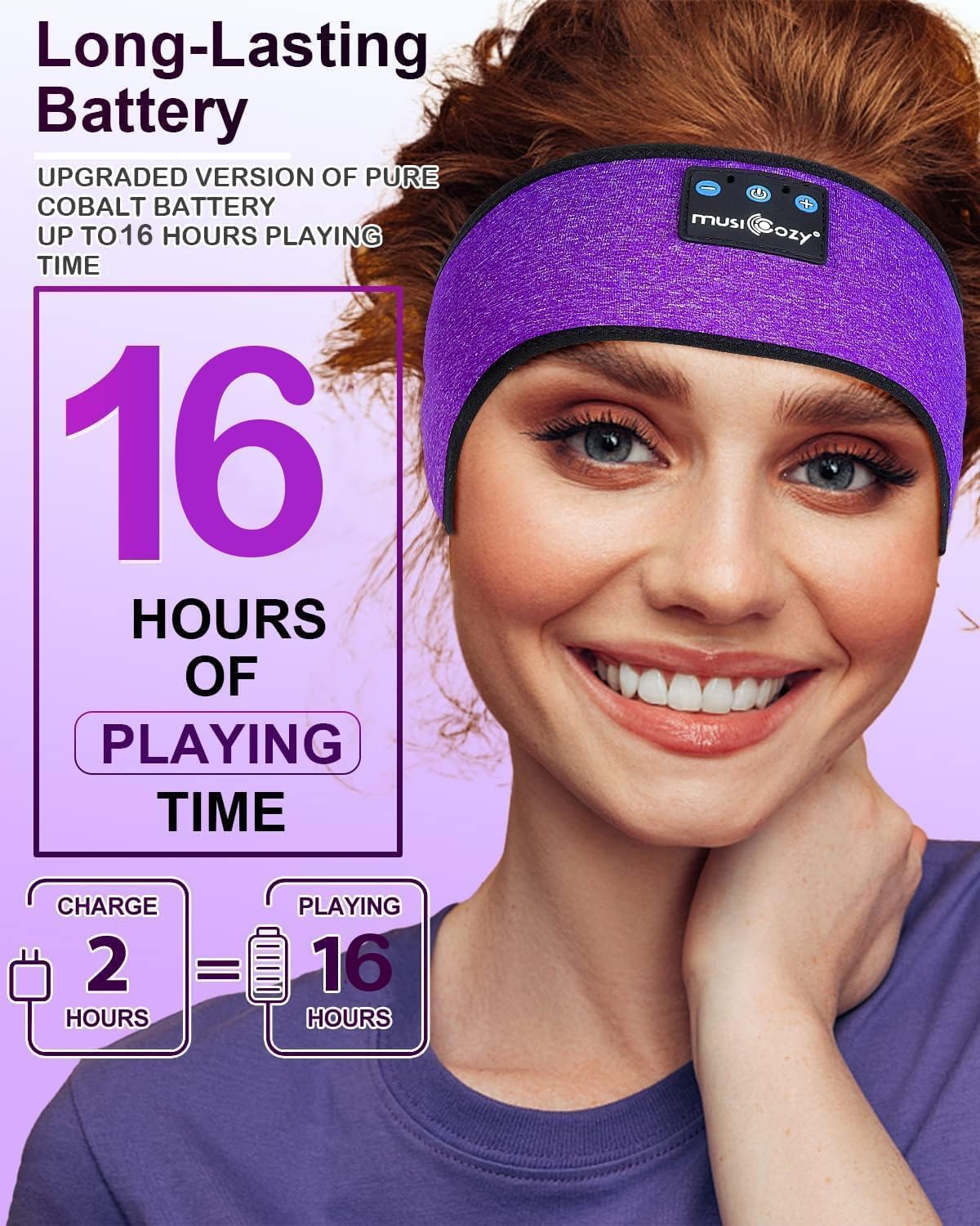 Detalle de MUSICOZY Sleep Headphones Headband – Ultra-Thin, Bluetooth 5.4, 16H Battery for Side Sleepers