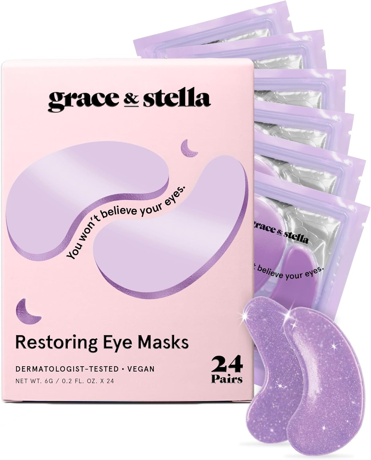 Grace & Stella Masque Yeux au rétinol — 24 paires, violet, patches anti-cernes et anti-poches vegan