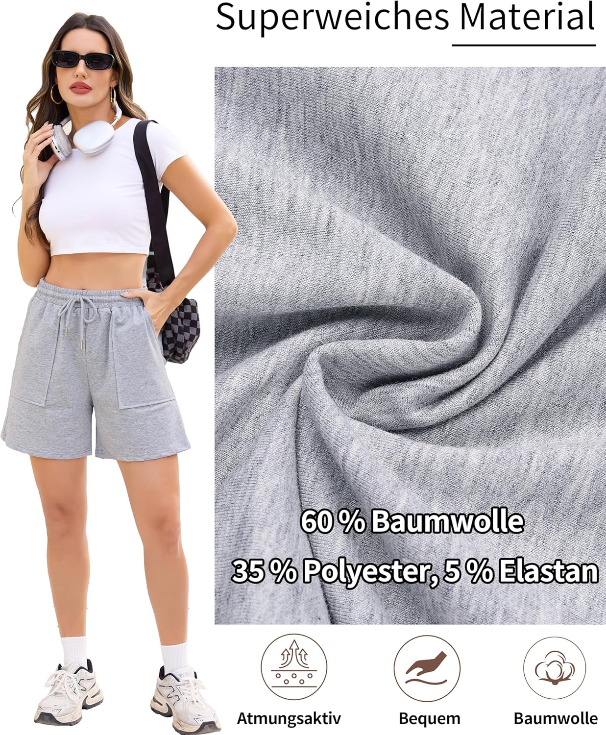 Detalle de Wikoan Pantaloncini Sportivi da Donna – Pantaloni della Tuta Estivi, S-XXL
