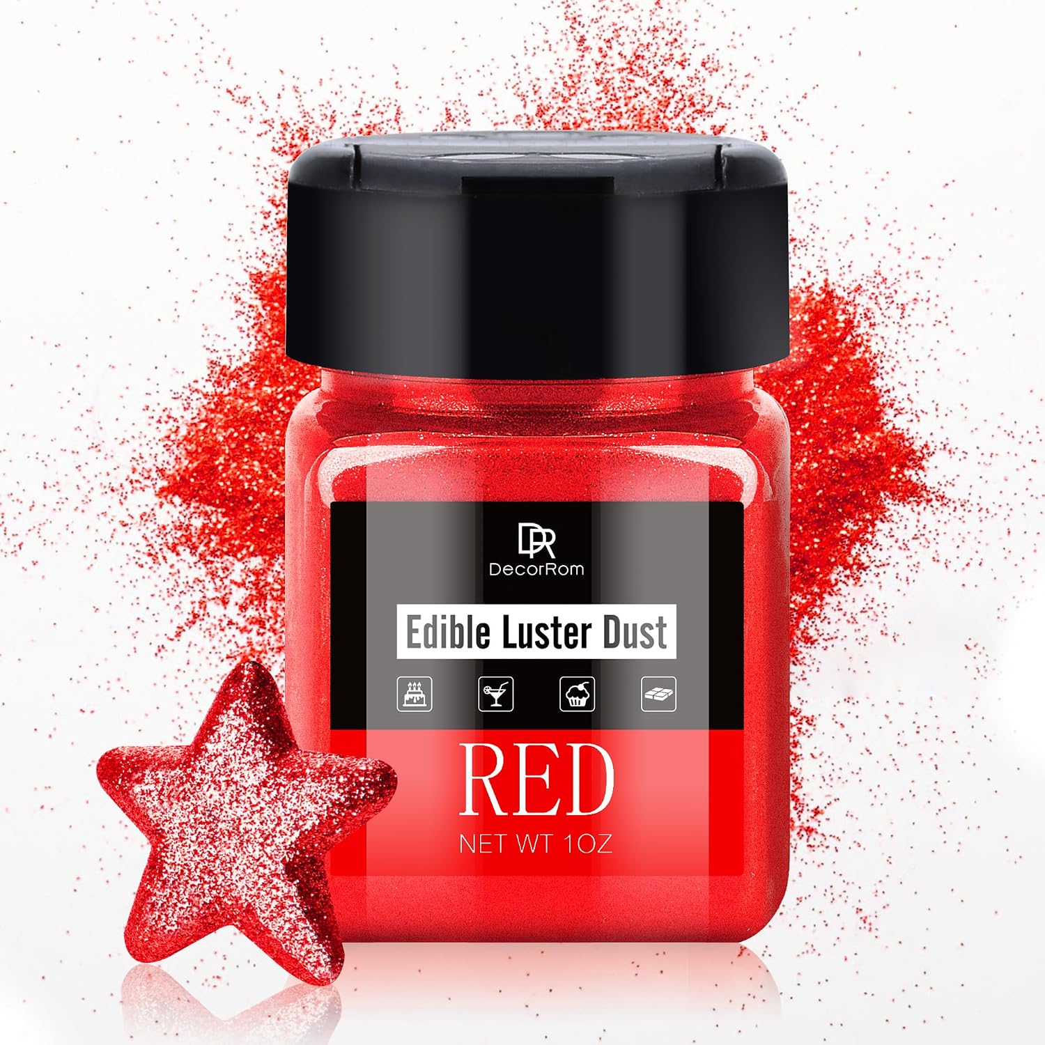 Essbarer Glitzerstaub (Rot) – 30 g metallische Lebensmittelfarbe für Getränke, Kuchen & Deko