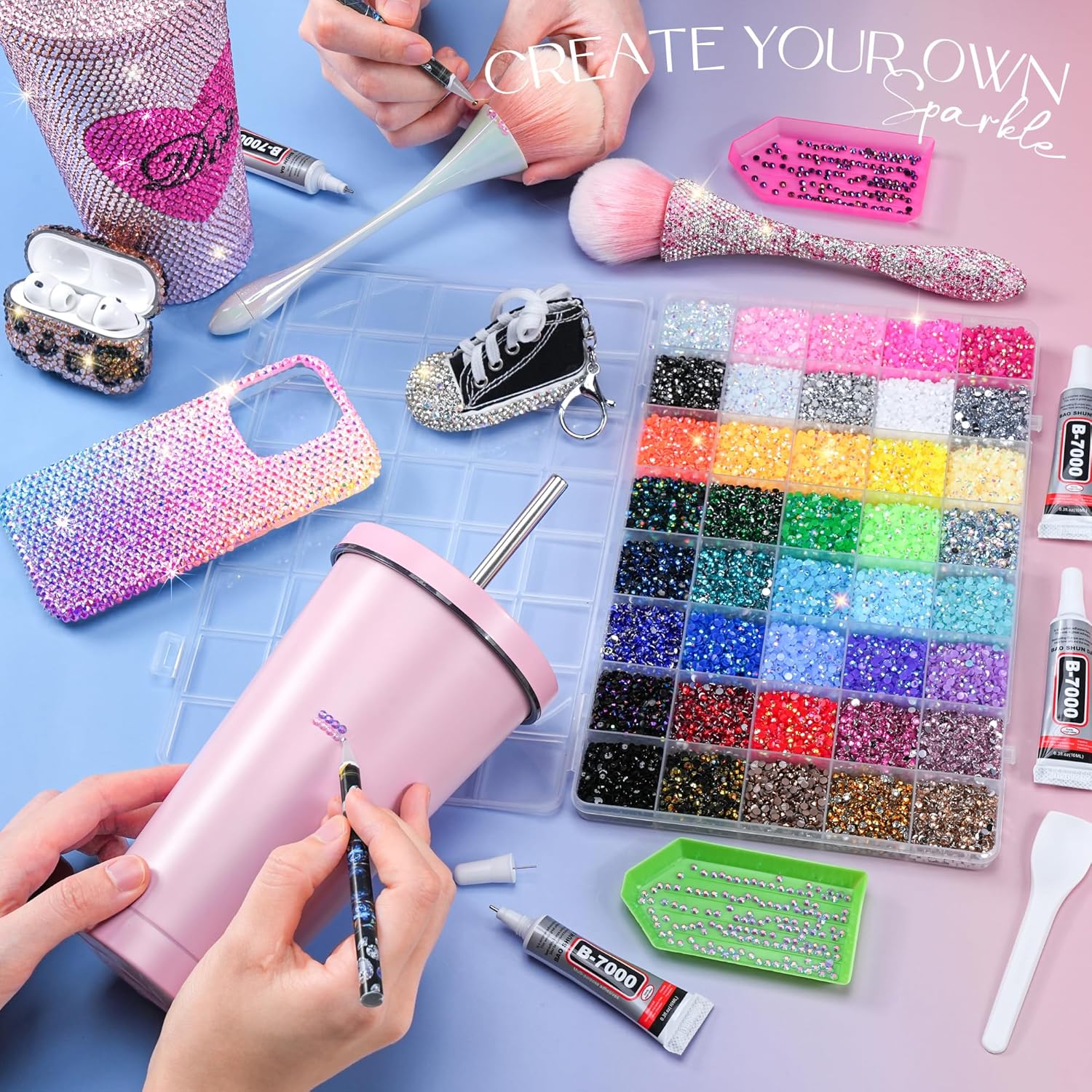 Thumbnail 1 de Lotwow 50000Pcs Bedazzling Kit with Rhinestones (3mm, 40 Colors) + Nail Gems, Glue & Accessories