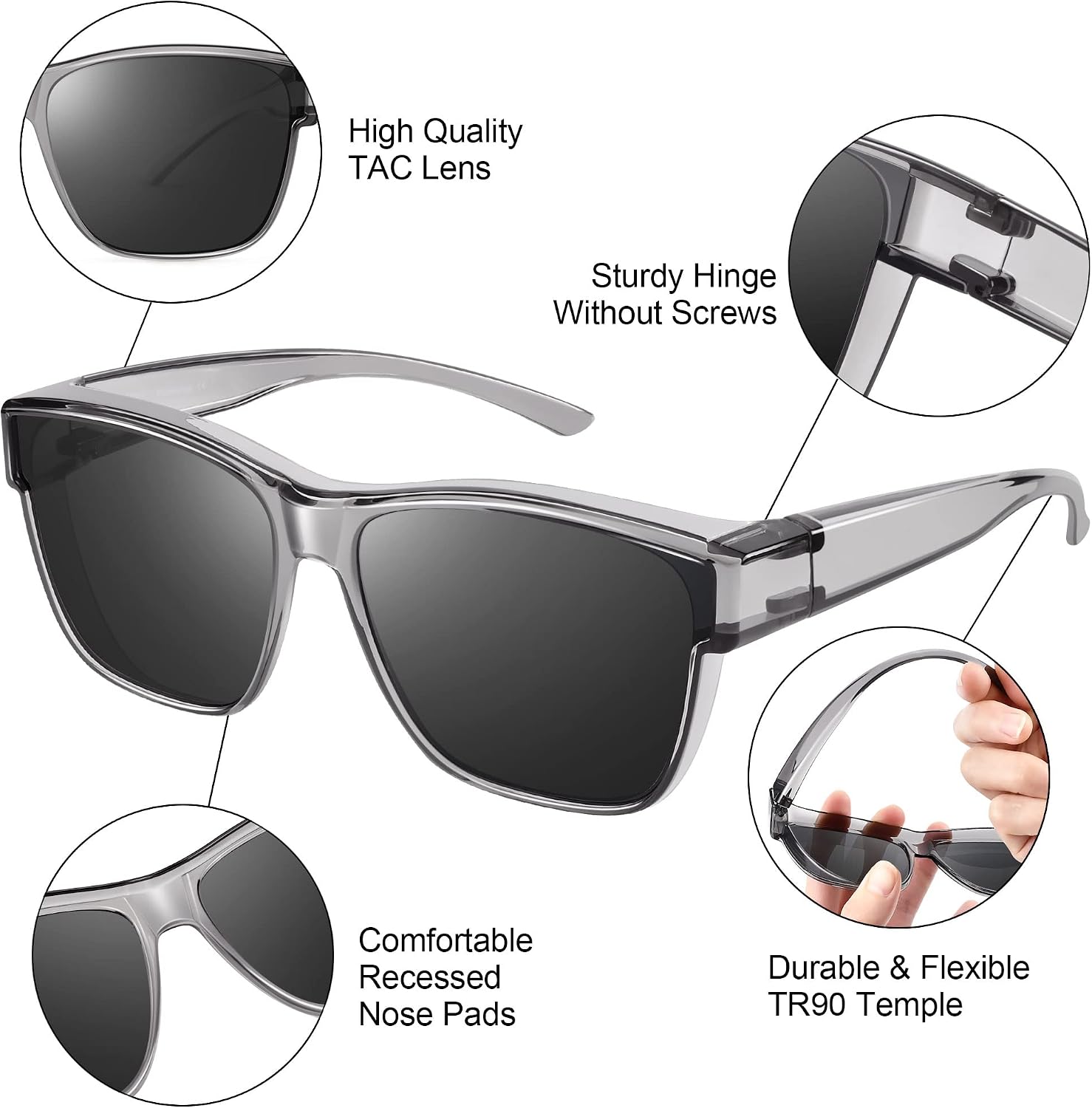 Detalle de URUMQI Überzieh Sonnenbrille über Normalbrille – Polarisiert, UV400, TR90