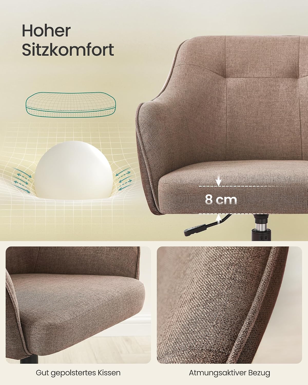 Detalle 2 de SONGMICS Homeoffice-Drehstuhl bis 110 kg