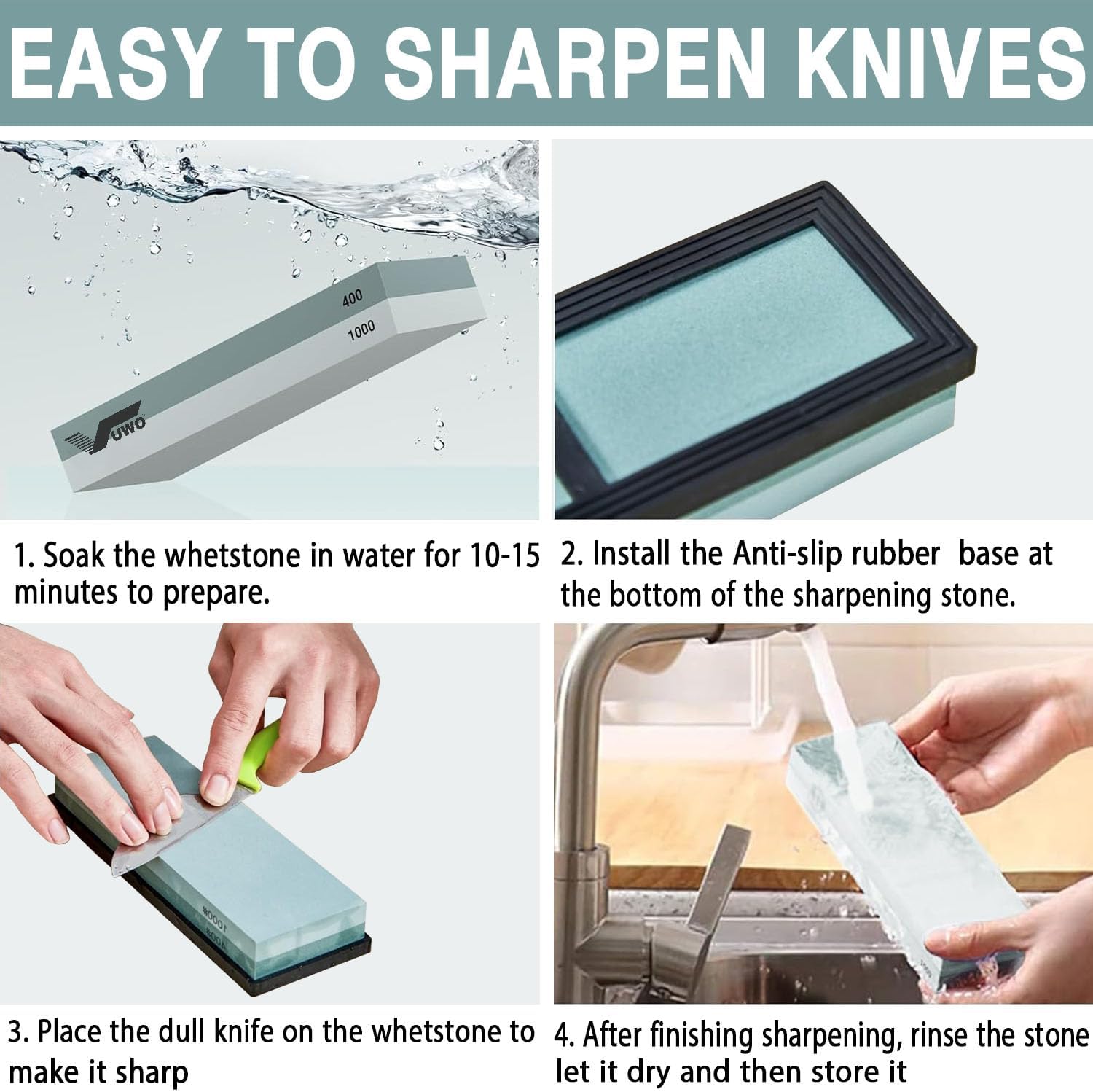 Detalle 2 de vuwo 001 400/1000 Grit Whetstone Knife Sharpener with Silicone Holder