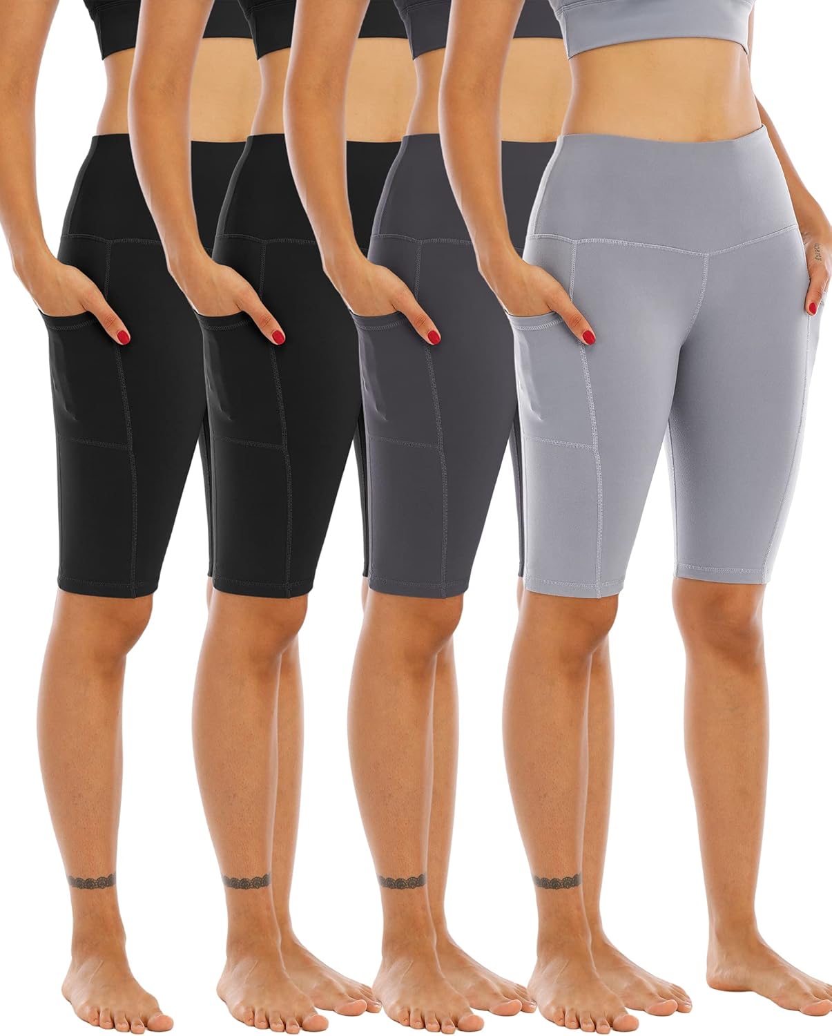 Thumbnail 6 de WHOUARE 4 Pack Biker Yoga Shorts with Pockets for Women