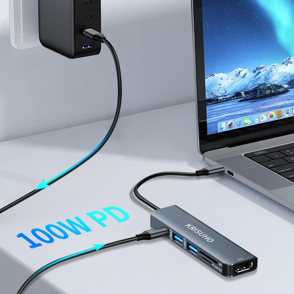 Detalle 2 de KRISUHO 6 in 1 USB C Hub with 60W PD