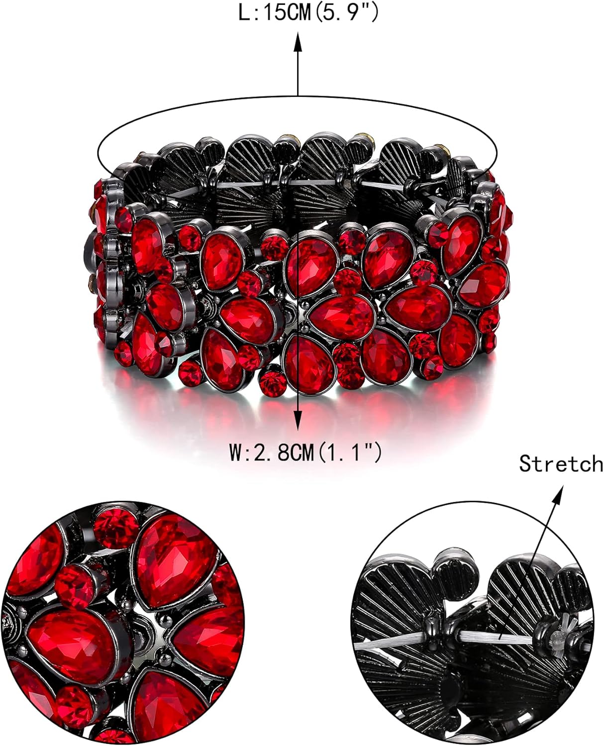 Thumbnail 3 de EVER FAITH Armband Art Deco mit Strass-Kristallen – rundes österreichisches Kristall 3-lagiges Teardrop Stretcharmband für Damen