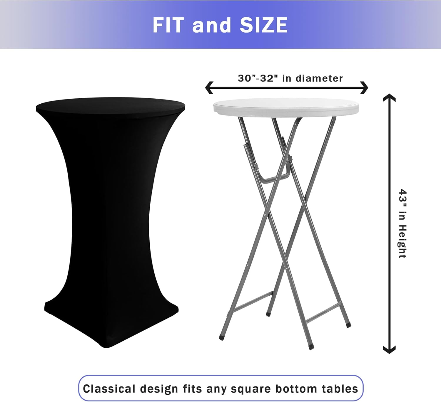 Detalle de HolidayIdeas Cocktail Table Covers (2 Pack) — Fitted Stretch Spandex High Top Tablecloths for 30"-32" Diameter x 43" Height Tables