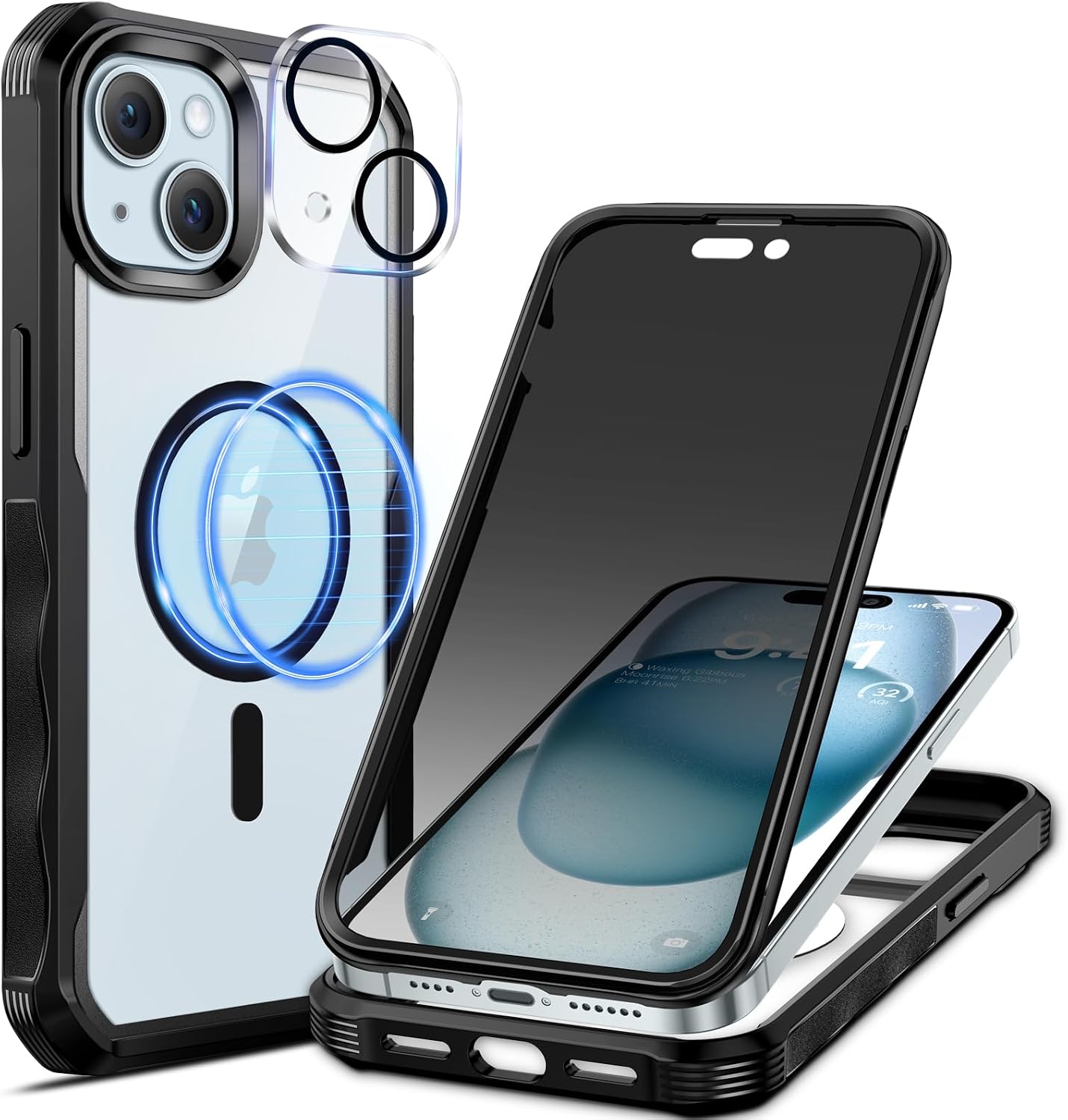 Detalle de seacosmo Magnetic for iPhone 15 (6.1 inch) Case with Privacy Glass Screen Protector & MagSafe