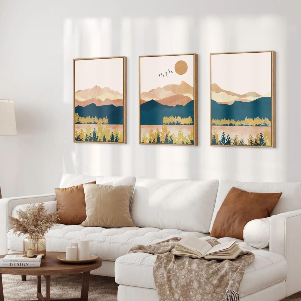 Thumbnail 2 de HPINUB Mountain Framed Canvas Wall Art Set – Mid Century Modern Boho Nature Trio
