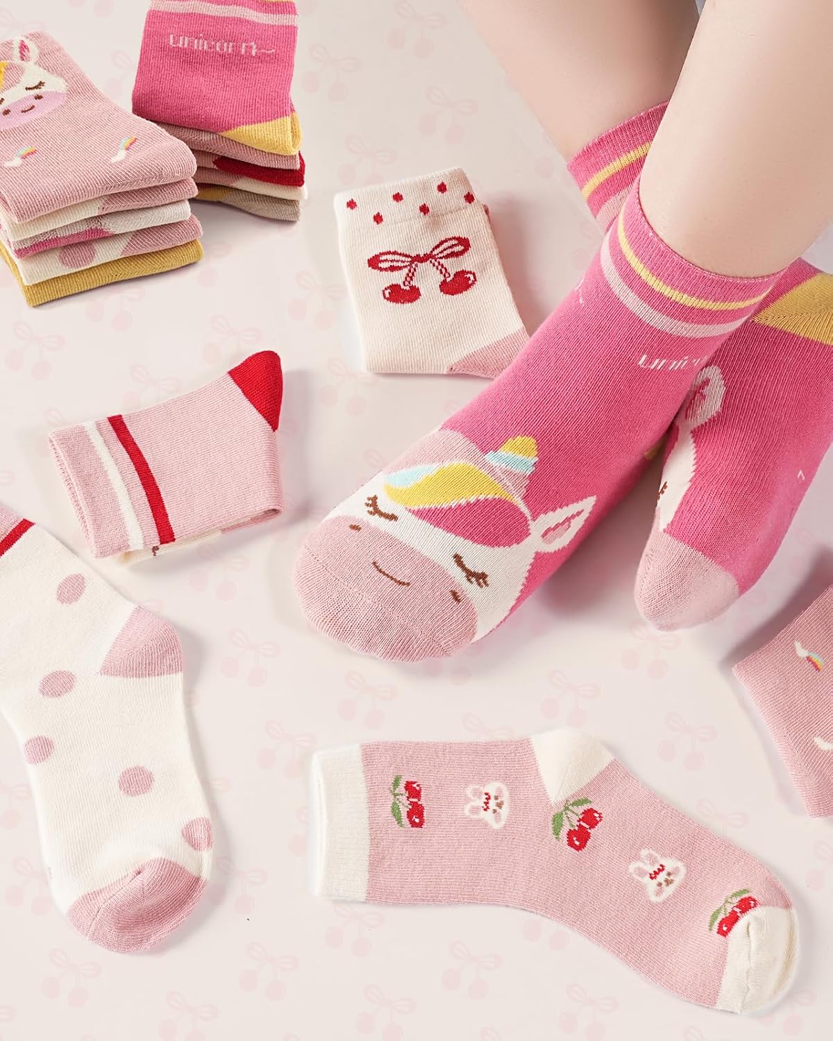 Detalle 2 de Kyopp Chaussettes rigolotes Enfants – 10 paires, coton et animaux, unisexe 21-37