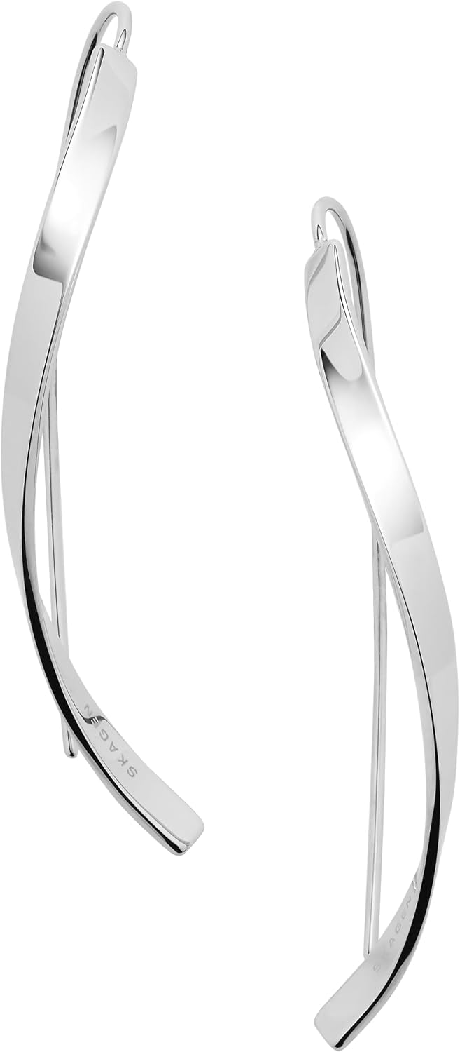 Detalle de Skagen Damen Ohrringe Silberfarbener Edelstahl mit Hakenverschluss – 39 mm Tragelänge