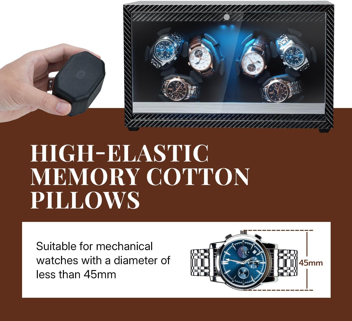 Thumbnail 2 de Mcbazel Carbon Fiber Pattern Automatic Six Watch Winder with LED light - Black (SKW168-CF)