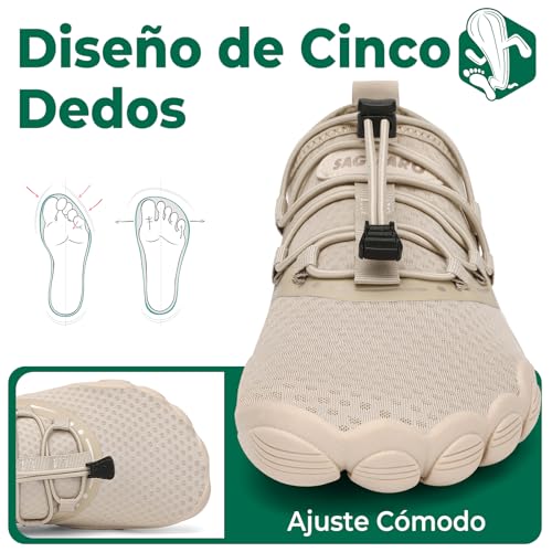 Detalle 2 de SAGUARO Escarpines para Mujer / Zapatillas de Agua con Secado Rápido y Suela Antideslizante (Gr. 39) – Caqui Almendra