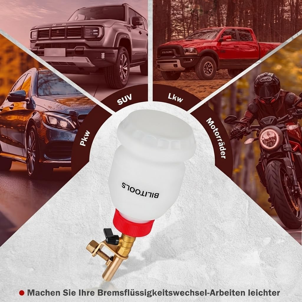 Thumbnail 4 de BILITOOLS Bremsflüssigkeitsbehälter 1L – automatische Nachfüllflasche für Bremsenentlüftung (KFZ & Motorrad)